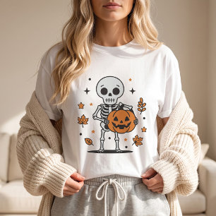 T-shirt Joli squelette tenant une citrouille Halloween