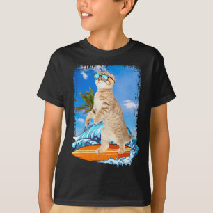 T-shirt Joli Surfeur Amoureux de Chat Hawaïen Surfeur Plag