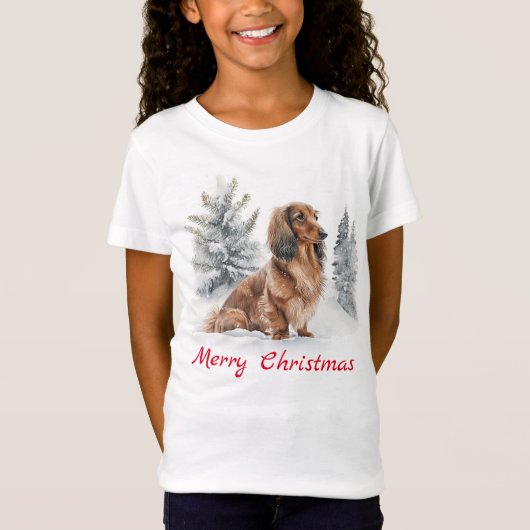 T-Shirt Joli teckel à longs poils pour Noël (Devant)
