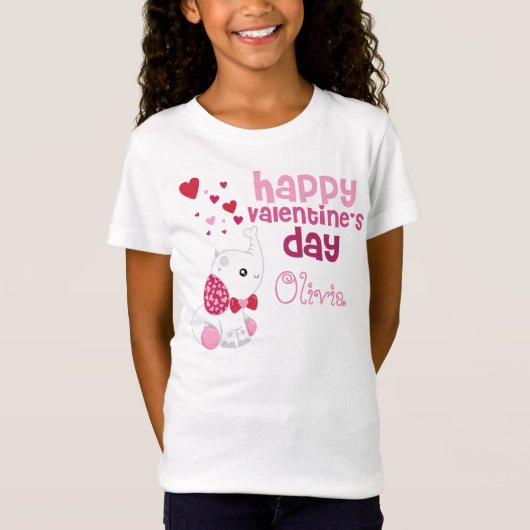 T-Shirt Joli Valentine's Day Eléphant Rose Personnalisé En (Devant)