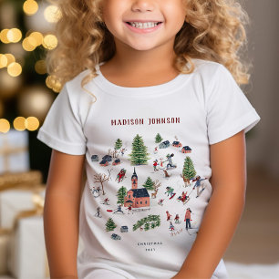 T-Shirt Joli village nordique minimaliste de Noël en hiver