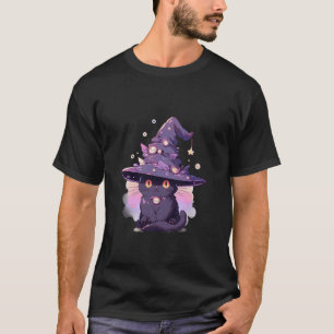 T-shirt Joli Violet Chat Sorcière Casquette Magique Witchy
