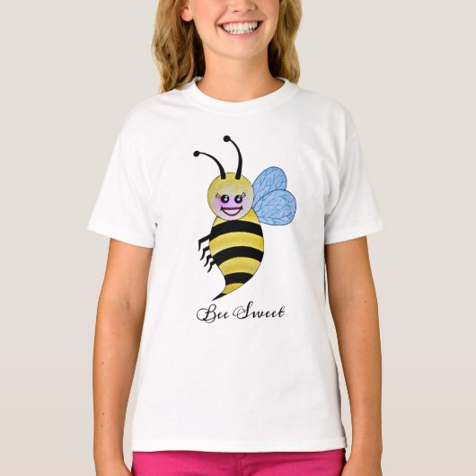 T-shirt Jolie Abeille Aquarelle Avec Un Bon Sourire (Devant)