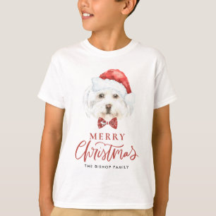 T-shirt Jolie aquarelle Maltese Père Noël Joyeux Noël