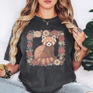 T-shirt Jolie Art de Cadre Floral de Panda Rouge