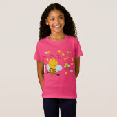 T-Shirt Jolie Bumble Bee avec Fleurs Rose (Devant entier)