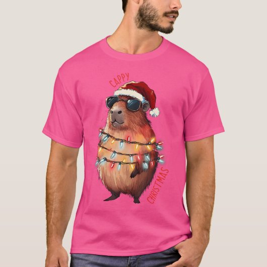 T-shirt Jolie Capybara Lumières De Noël Avec Sunglass Anim (Devant)