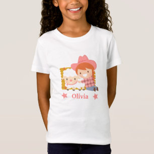 T-Shirt Jolie Cowgirl Heureuse avec un Agneau pour les Fil