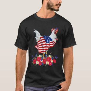 T-shirt Jolie Cravate Bow poulet Fleurs Drapeaux américain