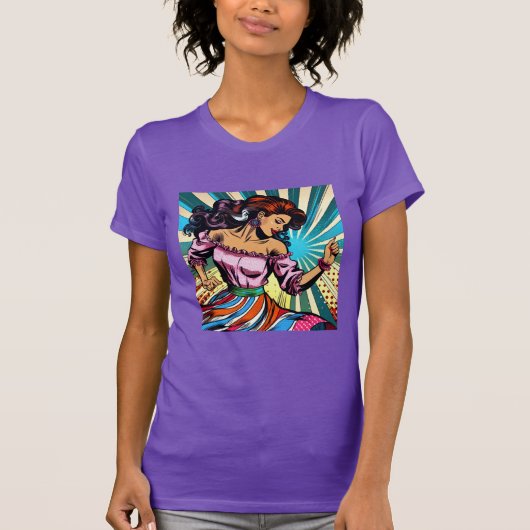 T-shirt Jolie Femme Dansant Salsa Pop Art (Devant)