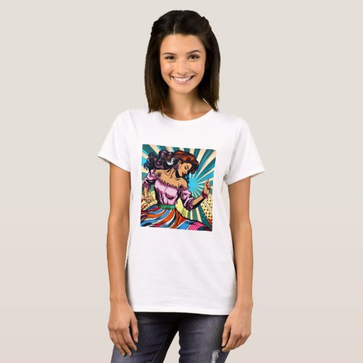 T-shirt Jolie Femme Dansant Salsa Pop Art (Devant entier)