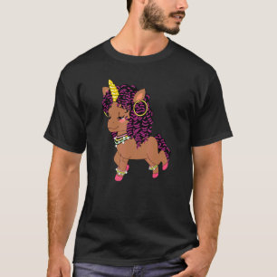 T-shirt Jolie fille afro-américaine adorable Unicorn