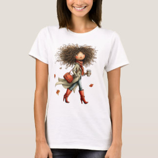 T-SHIRT JOLIE FILLE AU THÈME DE L'AUTOMNE FANTAISISTE