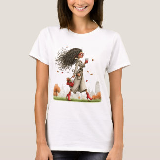 T-SHIRT JOLIE FILLE AU THÈME DE L'AUTOMNE FANTAISISTE