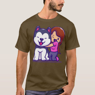 T-shirt Jolie Fille Avec Husky