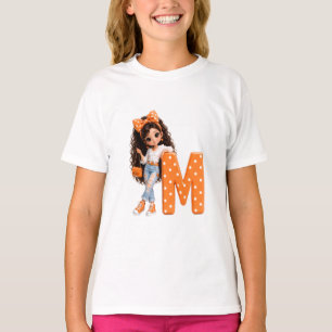 T-shirt Jolie Fille avec Lettre M Plaid