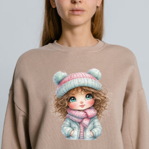 T-shirt Jolie Fille d'Hiver Écharpe Douillette Art Kawaii