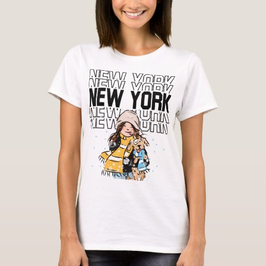 T-shirt Jolie fille et un chien New York Typographie (Devant)
