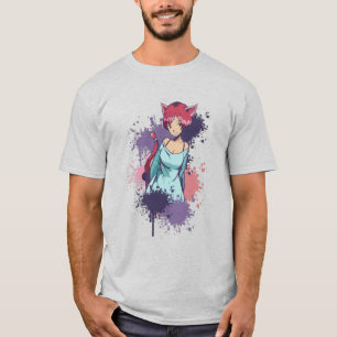 T-shirt Jolie Fille Neko - Fille au Chat Cerise