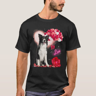 T-shirt Jolie frontière Collie Ballons Coeur Saint Valenti