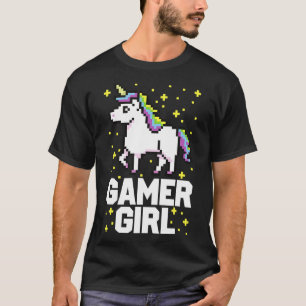 T-shirt Jolie gamer Girl Galaxy Rainbow Unicorn jeu vidéo