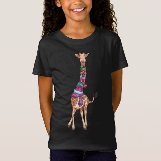 T-Shirt Jolie Giraffe Écharpe de Noël (Devant)