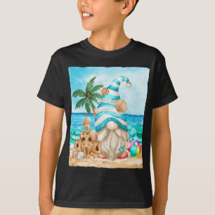 T-shirt Jolie Gnome D'Été Sur La Mer Avec Château De Sable