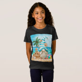 T-Shirt Jolie Gnome D'Été Sur La Mer Avec Château De Sable (Devant entier)