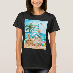 T-shirt Jolie Gnome D'Été Sur La Mer Avec Château De Sable