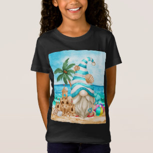T-Shirt Jolie Gnome D'Été Sur La Mer Avec Château De Sable