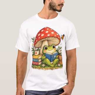 T-shirt Jolie grenouille lisant sous un champignon Concept