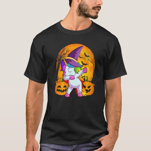 T-shirt Jolie Halloween filles femmes Dabbing Unicorn sorc (Devant)