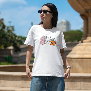 T-shirt Jolie Halloween Floral Fantôme & Citrouille d'Auto