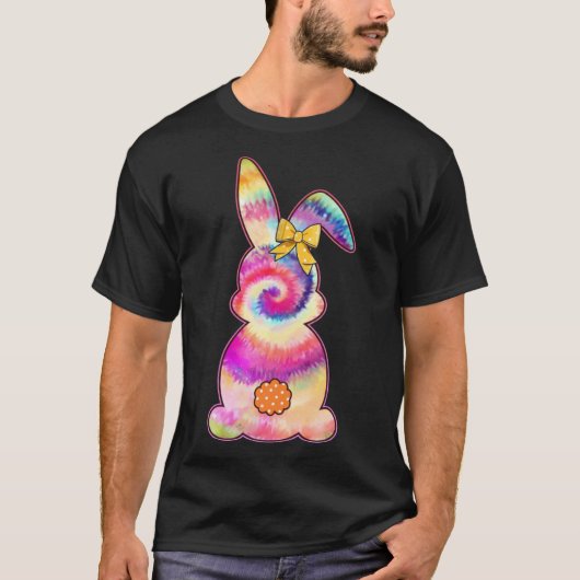 T-shirt Jolie lapin lapin Tie Dye Bow Cravate Pâques Fille (Devant)