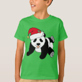 T-shirt Jolie Ours de Panda Noël à Santa Hat Enfants Vert (Devant)