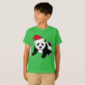 T-shirt Jolie Ours de Panda Noël à Santa Hat Enfants Vert (Devant entier)