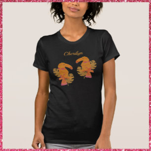 T-shirt Jolie Parties scintillant rose et or Oiseau tropic