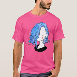 T-shirt Jolie petite fille coiffure courte pleine bleu noi