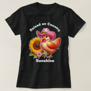 T-shirt Jolie poule en chapeau rose avec tournesol brillan