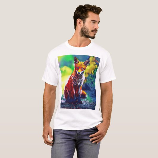 T-shirt Jolie Red Fox Portrait Peinture Art numérique T-sh (Devant entier)