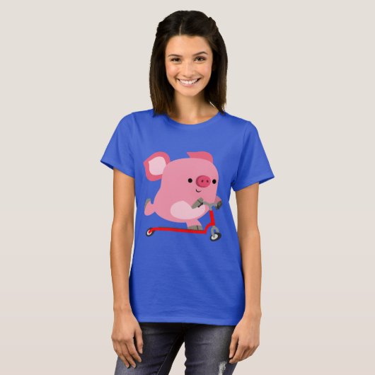 T-shirt Jolie Scooter équitation Cartoon Pig femmes Tee (Devant entier)