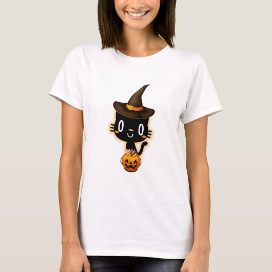 T-shirt Jolie sorcière de chat noir Halloween (Devant)
