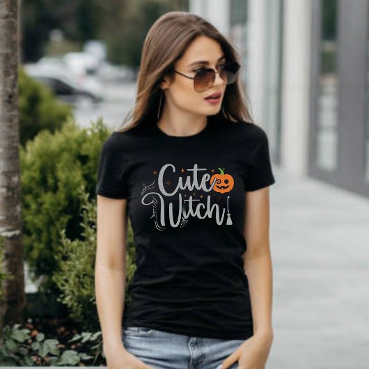 T-shirt Jolie sorcière femme noire et blanche Halloween