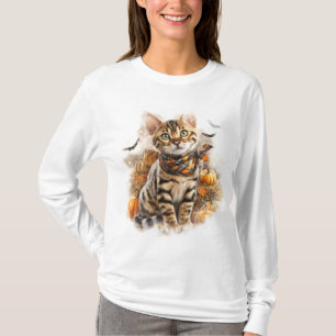 T-SHIRT JOLIE TOMBE THÈME BENGAL CAT AVEC CITROUILLES
