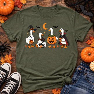 T-shirt Jolie Troupe de l'Oie d'Halloween Chat Citrouille