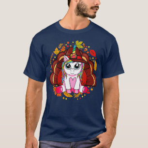 T-shirt Jolie Unicorn Thanksgiving Pour Les Filles Pèlerin
