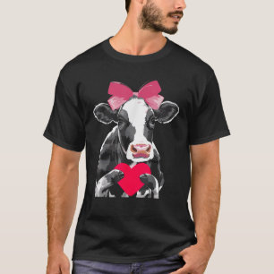 T-shirt Jolie vache blanche noire tenant Coeur rose Coquet