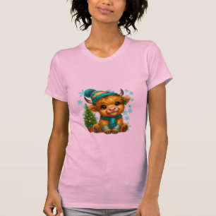 T-shirt Jolie vache des Highlands d'hiver pour Noël – Bébé