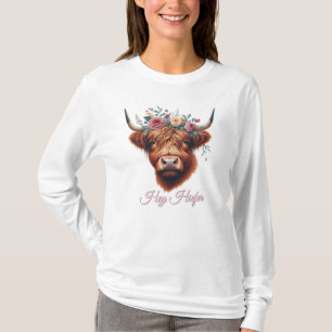 T-shirt Jolie vache des Highlands florale/printanière