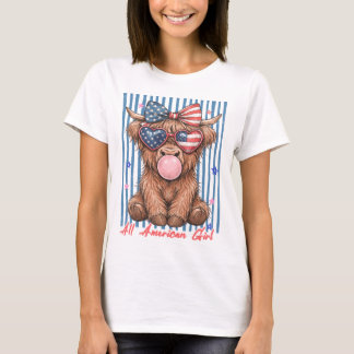 T-shirt Jolie vache des Highlands USA Patriotique Féminin 